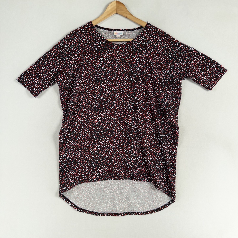 LuLaRoe Irma Top Shirt Womens XS Black Red White Squares Oversized Fit Tunic